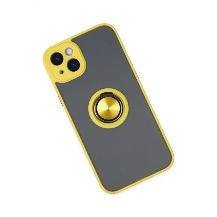 İphone 14 Kılıf Montreal Yüzüklü Silikon Kapak - Sarı