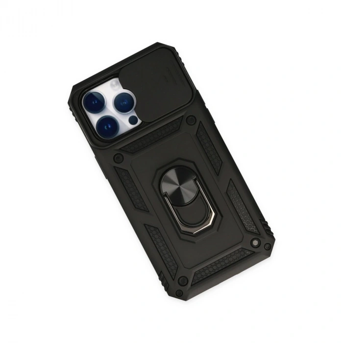 İphone 14 Pro Kılıf Pars Lens Yüzüklü Silikon - Siyah