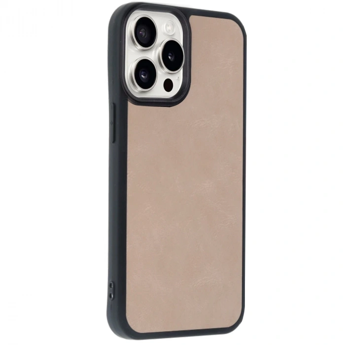 İphone 14 Pro Max Kılıf Aras Deri Kapak - Pudra