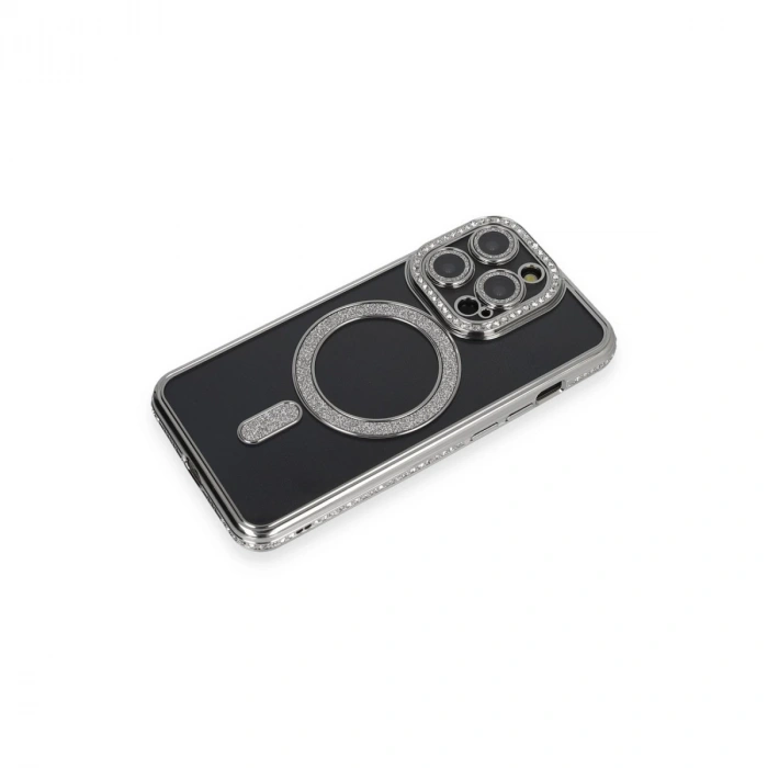 İphone 14 Pro Max Kılıf Joke Simli Magneticsafe Kılıf - Gri