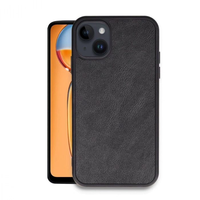 İphone 15 Kılıf Aras Deri Kapak - Siyah