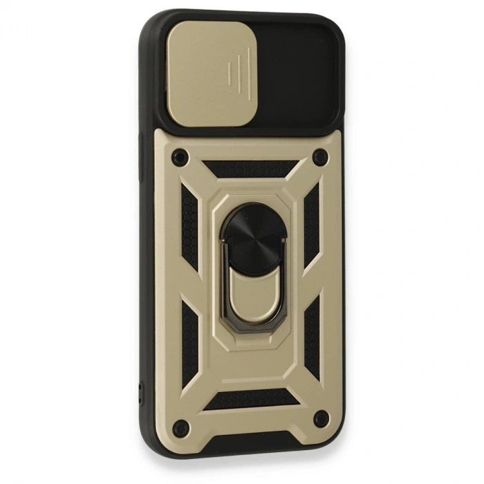 İphone 15 Pro Max Kılıf Pars Lens Yüzüklü Silikon - Gold