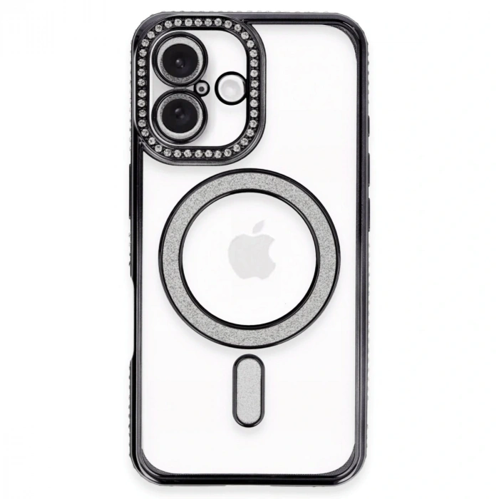 İphone 16 Kılıf Joke Simli Magneticsafe Kılıf - Siyah