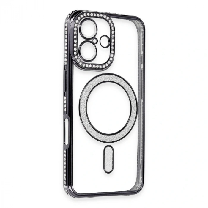 İphone 16 Kılıf Joke Simli Magneticsafe Kılıf - Siyah