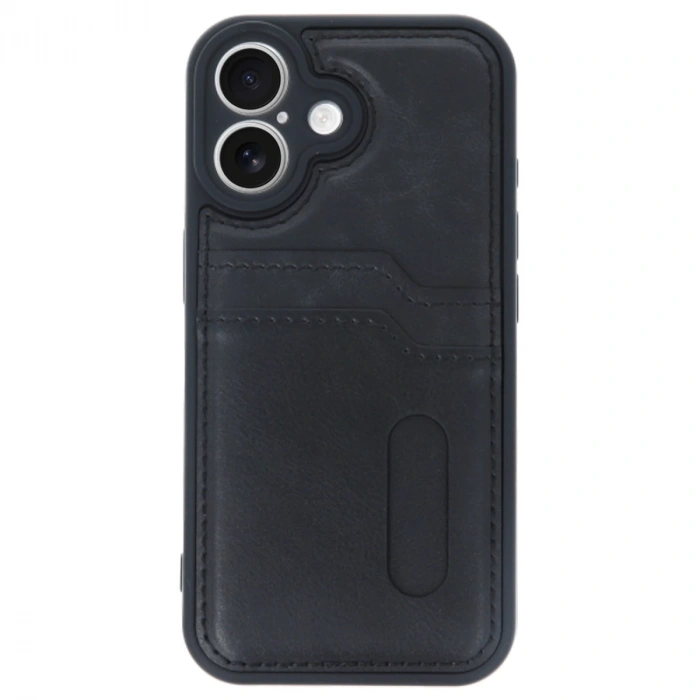 İphone 16 Kılıf Sara Kartvizitli Deri Kılıf - Siyah