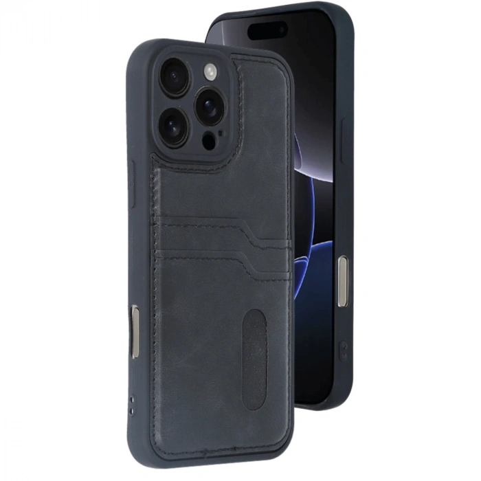 İphone 16 Pro Kılıf Sara Kartvizitli Deri Kılıf - Siyah