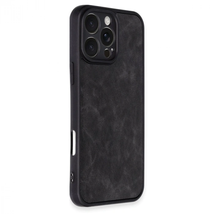İphone 16 Pro Max Kılıf Aras Deri Kapak - Siyah
