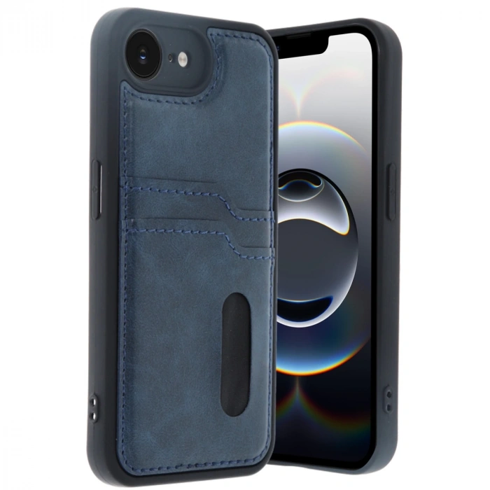 İphone 16e Kılıf Sara Kartvizitli Deri Kılıf - Lacivert