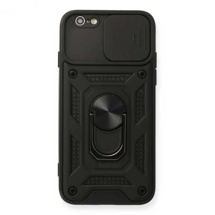 İphone 6 Kılıf Pars Lens Yüzüklü Silikon - Siyah