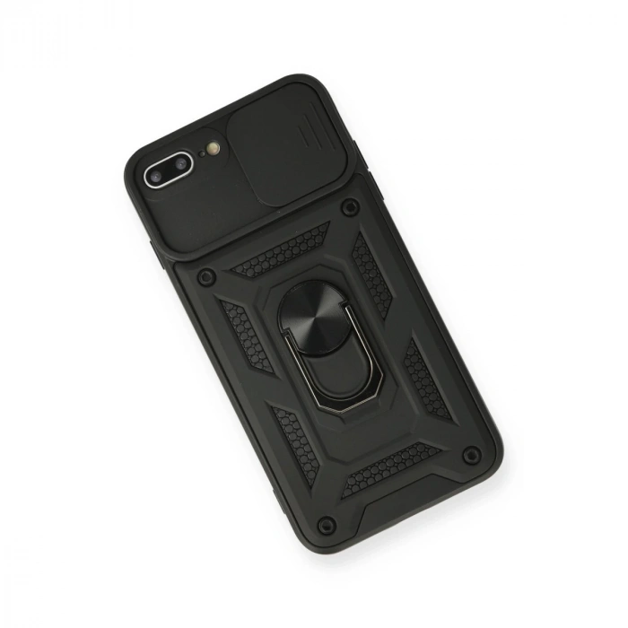 İphone 7 Plus Kılıf Pars Lens Yüzüklü Silikon - Siyah