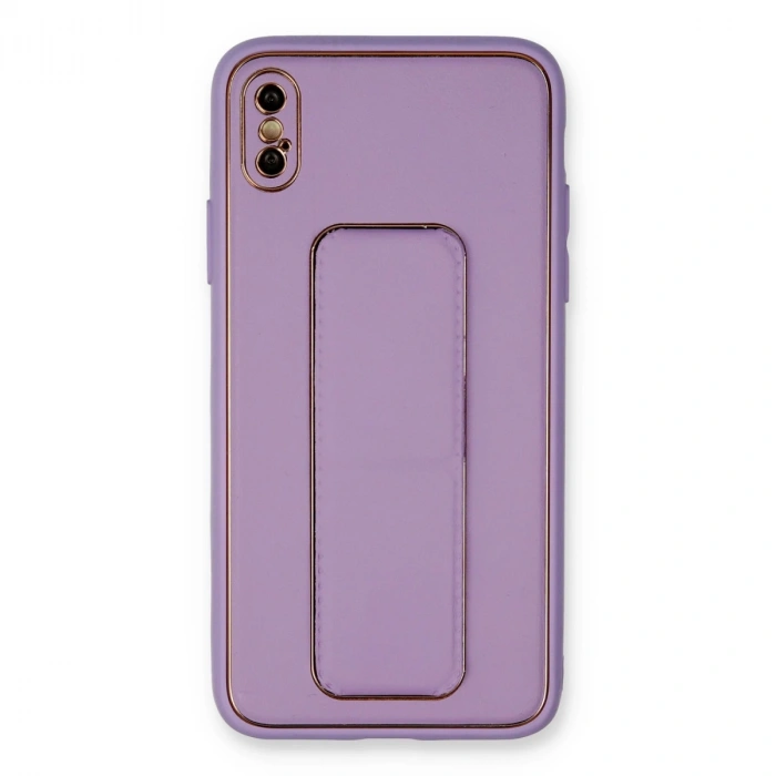 İphone Xs Max Kılıf Coco Deri Standlı Kapak - Koyu Lila