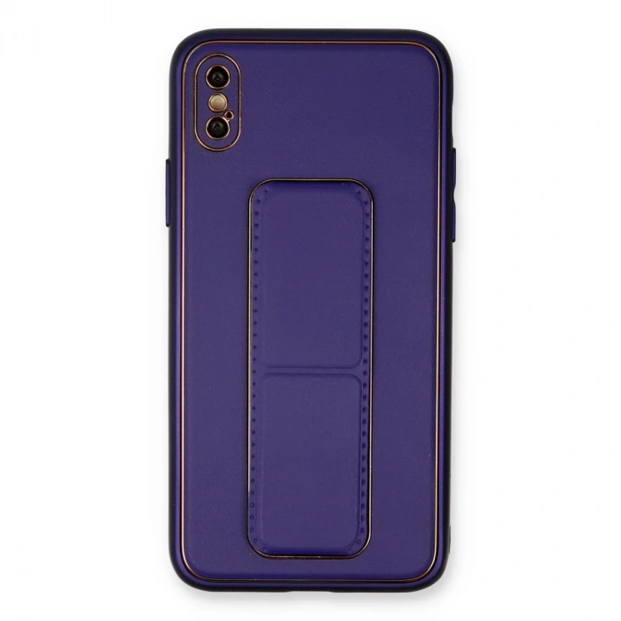 İphone Xs Max Kılıf Coco Deri Standlı Kapak - Mor