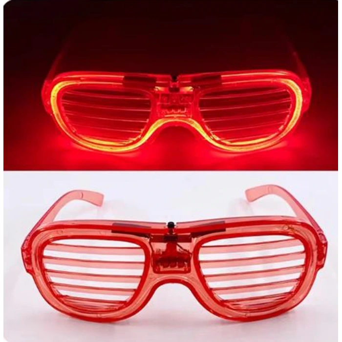 Kırmızı Led Işıklı Parti Gözlüğü - Neon Glow Şerit Gözlük 3 Modlu