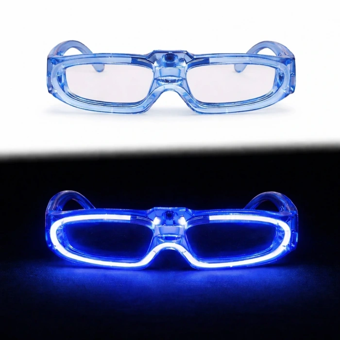 Mavi Led Işıklı Parti Gözlüğü 3 Modlu – Glow  Gece Eğlence Gözlüğü