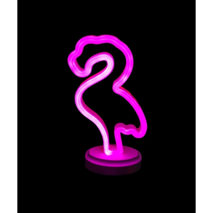 Neon Işıklı Flamingo Yazılı Masa Gece Lambası Pil+usb