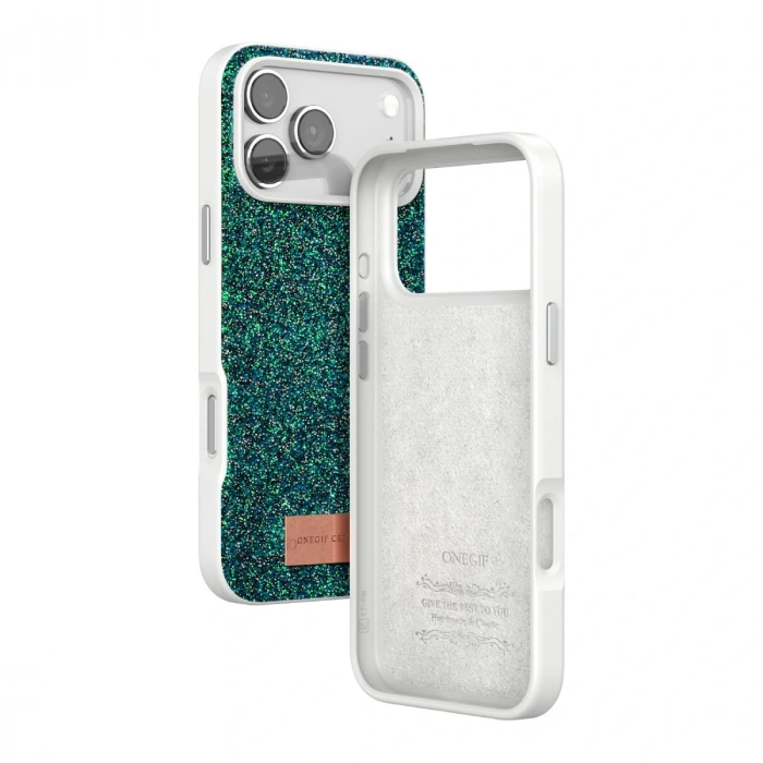 Onegif Apple İphone 17 Pro Bright Simli Kapak - Koyu Yeşil