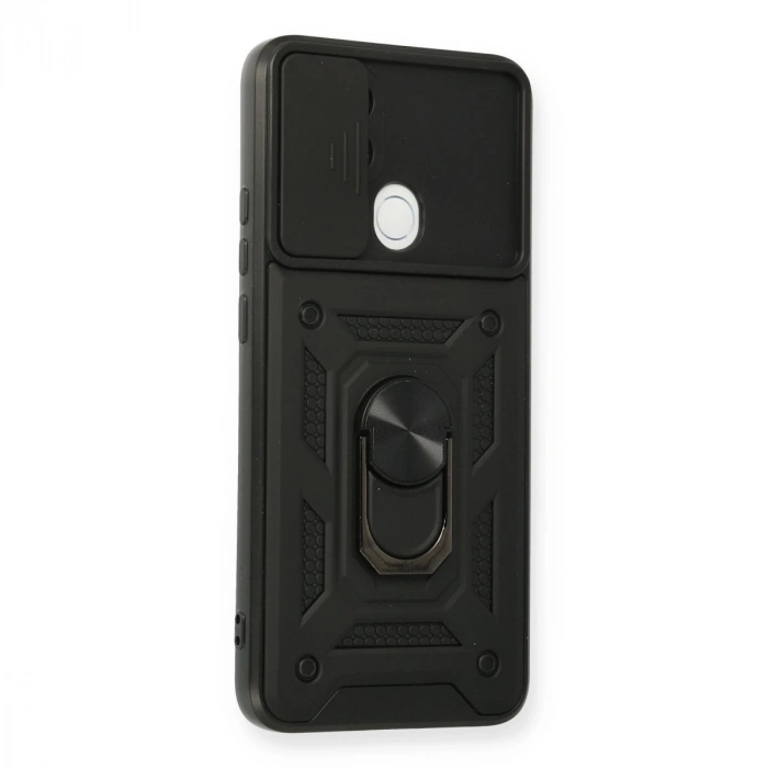 Oppo A15 Kılıf Pars Lens Yüzüklü Silikon - Siyah