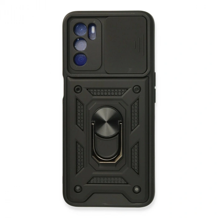 Oppo A16 Kılıf Pars Lens Yüzüklü Silikon - Siyah