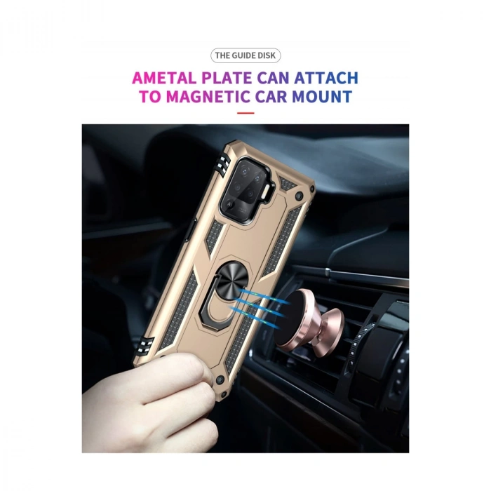 Oppo Reno 5 Lite Kılıf Sofya Yüzüklü Silikon Kapak - Gold