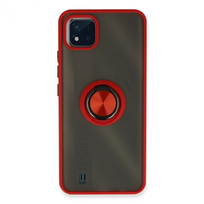Realme C11 2021 Kılıf Montreal Yüzüklü Silikon Kapak - Kırmızı
