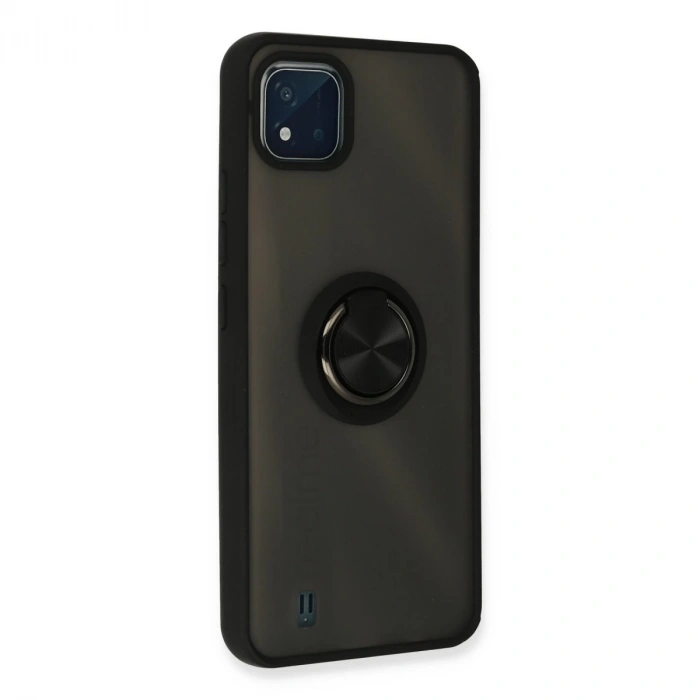 Realme C11 2021 Kılıf Montreal Yüzüklü Silikon Kapak - Siyah