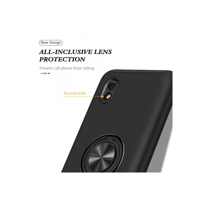 Samsung Galaxy A01 Core Kılıf Elit Yüzüklü Kapak - Siyah