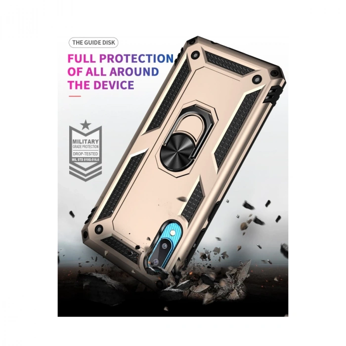 Samsung Galaxy A02 Kılıf Sofya Yüzüklü Silikon Kapak - Gold