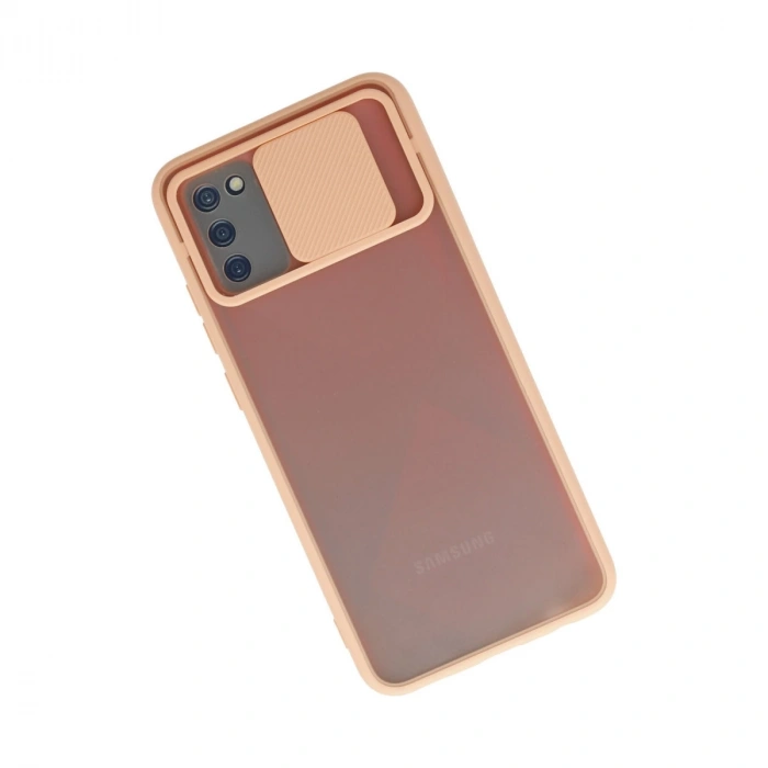 Samsung Galaxy A02s Kılıf Palm Buzlu Kamera Sürgülü Silikon - Pembe