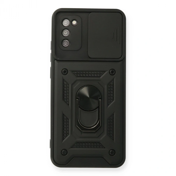 Samsung Galaxy A02s Kılıf Pars Lens Yüzüklü Silikon - Siyah