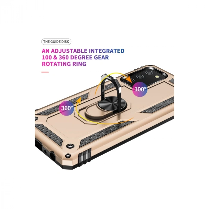 Samsung Galaxy A02s Kılıf Sofya Yüzüklü Silikon Kapak - Gold