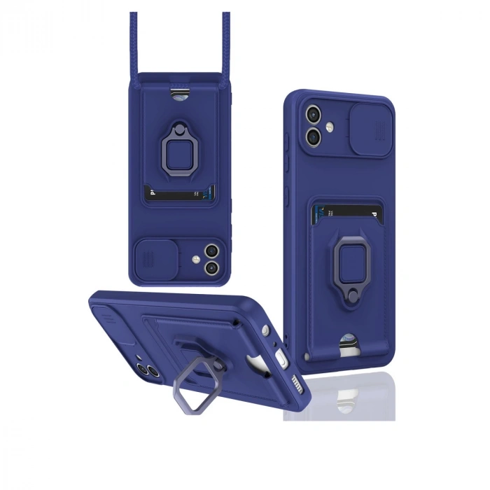 Samsung Galaxy A05 Kılıf Zuma Kartvizitli Yüzüklü Silikon - Lacivert