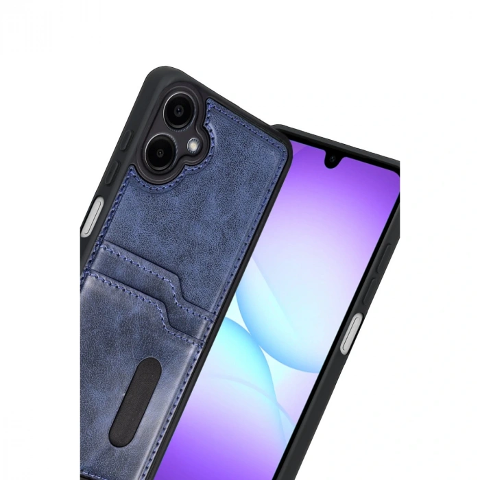 Samsung Galaxy A07 4g Sara Kartvizitli Deri Kılıf - Lacivert