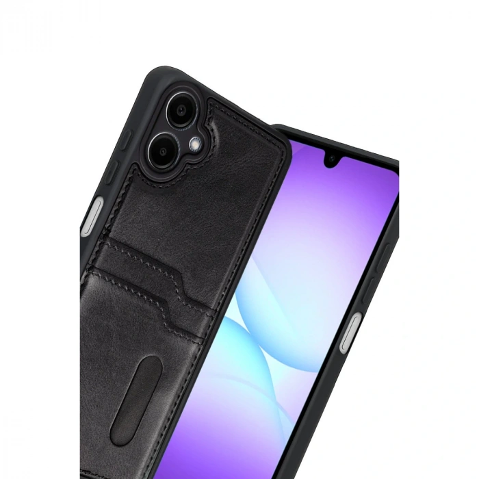 Samsung Galaxy A07 4g Sara Kartvizitli Deri Kılıf - Siyah