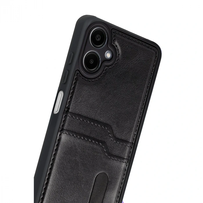 Samsung Galaxy A07 4g Sara Kartvizitli Deri Kılıf - Siyah