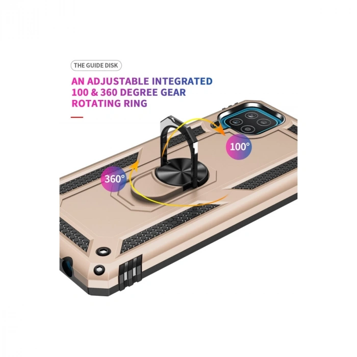 Samsung Galaxy A22 Kılıf Sofya Yüzüklü Silikon Kapak - Gold