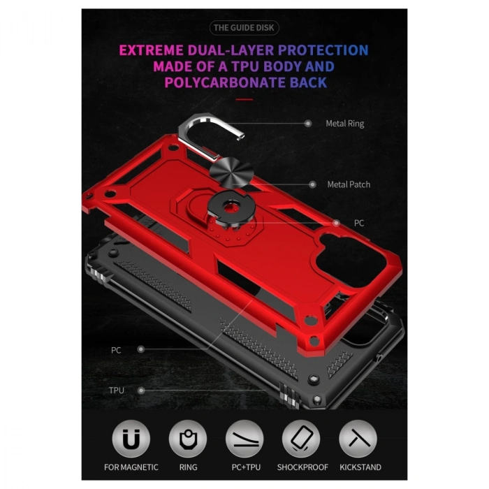 Samsung Galaxy A22 Kılıf Sofya Yüzüklü Silikon Kapak - Kırmızı