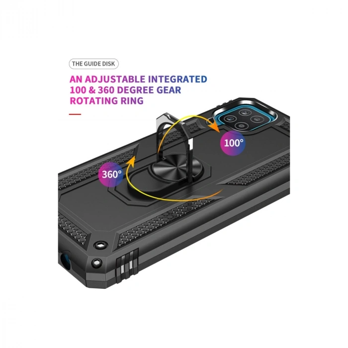 Samsung Galaxy A22 Kılıf Sofya Yüzüklü Silikon Kapak - Siyah