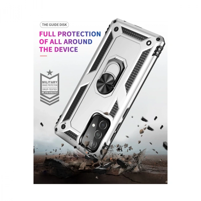 Samsung Galaxy A52 Kılıf Sofya Yüzüklü Silikon Kapak - Gümüş