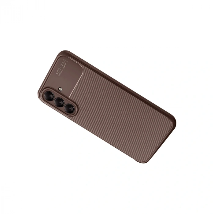 Samsung Galaxy A56 Kılıf Auto Focus Karbon Kapak - Kahverengi