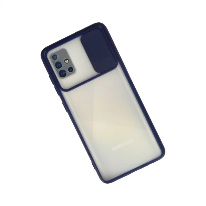 Samsung Galaxy A71 Kılıf Palm Buzlu Kamera Sürgülü Silikon - Lacivert