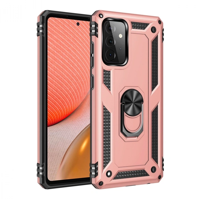 Samsung Galaxy A72 Kılıf Sofya Yüzüklü Silikon Kapak - Rose