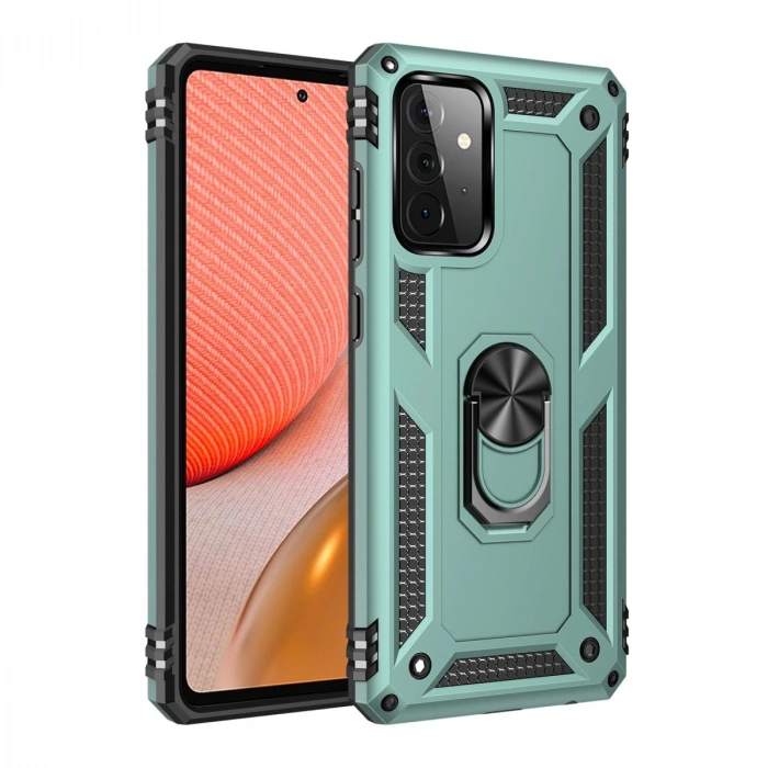 Samsung Galaxy A72 Kılıf Sofya Yüzüklü Silikon Kapak - Yeşil