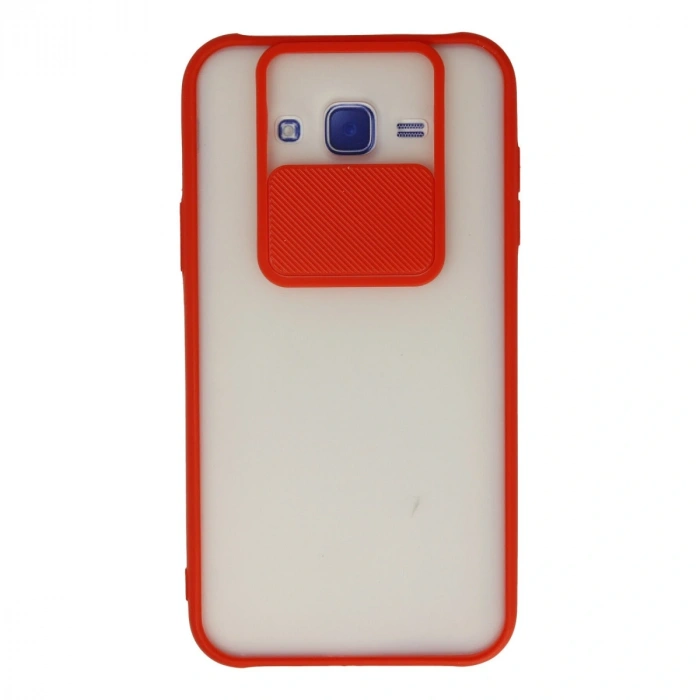 Samsung Galaxy J7 Kılıf Palm Buzlu Kamera Sürgülü Silikon - Kırmızı