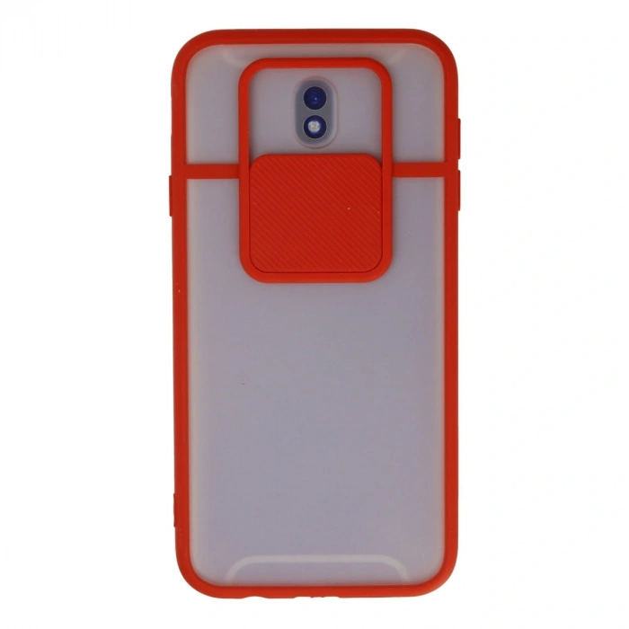 Samsung Galaxy J7 Pro / J730 Kılıf Palm Buzlu Kamera Sürgülü Silikon - Kırmızı