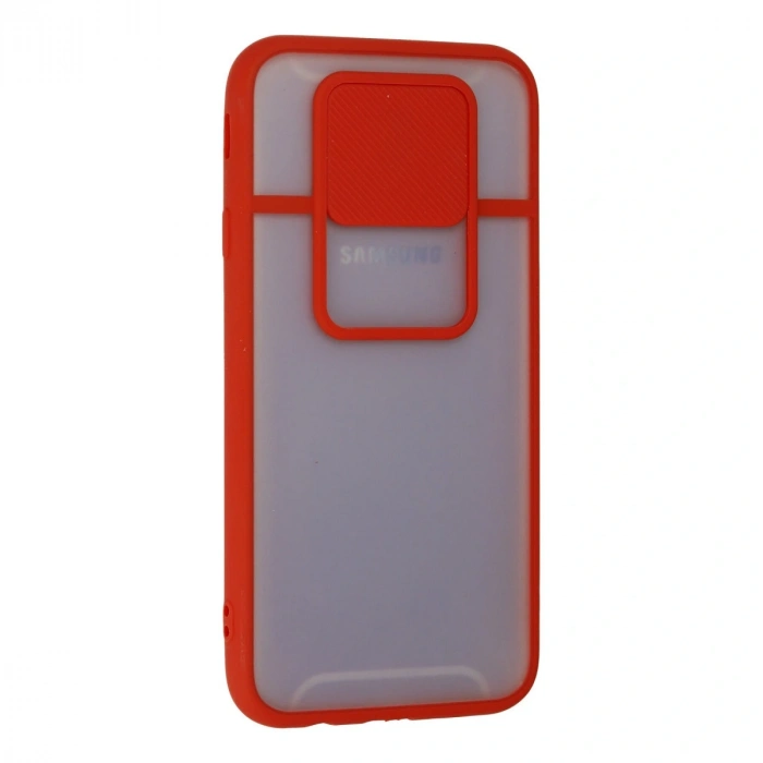 Samsung Galaxy J7 Pro / J730 Kılıf Palm Buzlu Kamera Sürgülü Silikon - Kırmızı