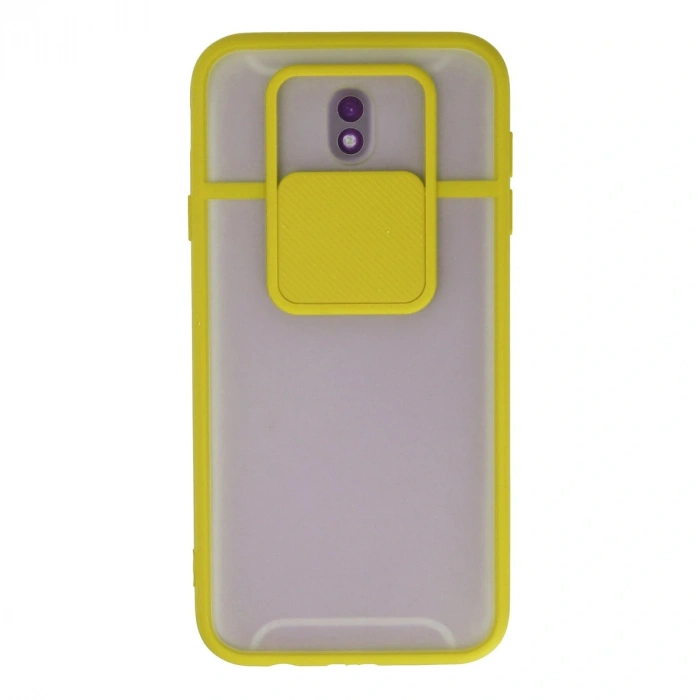 Samsung Galaxy J7 Pro / J730 Kılıf Palm Buzlu Kamera Sürgülü Silikon - Sarı