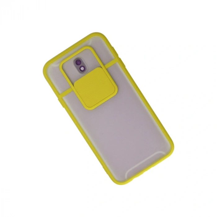 Samsung Galaxy J7 Pro / J730 Kılıf Palm Buzlu Kamera Sürgülü Silikon - Sarı