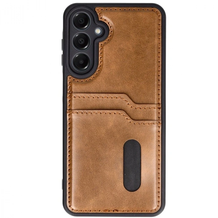 Samsung Galaxy S24 Fe Kılıf Sara Kartvizitli Deri Kılıf - Taba