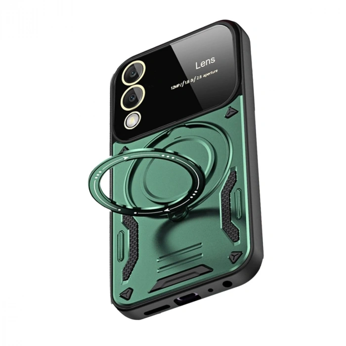 Samsung Galaxy S25 Edge Kılıf Joy Lens Standlı Kapak - Koyu Yeşil