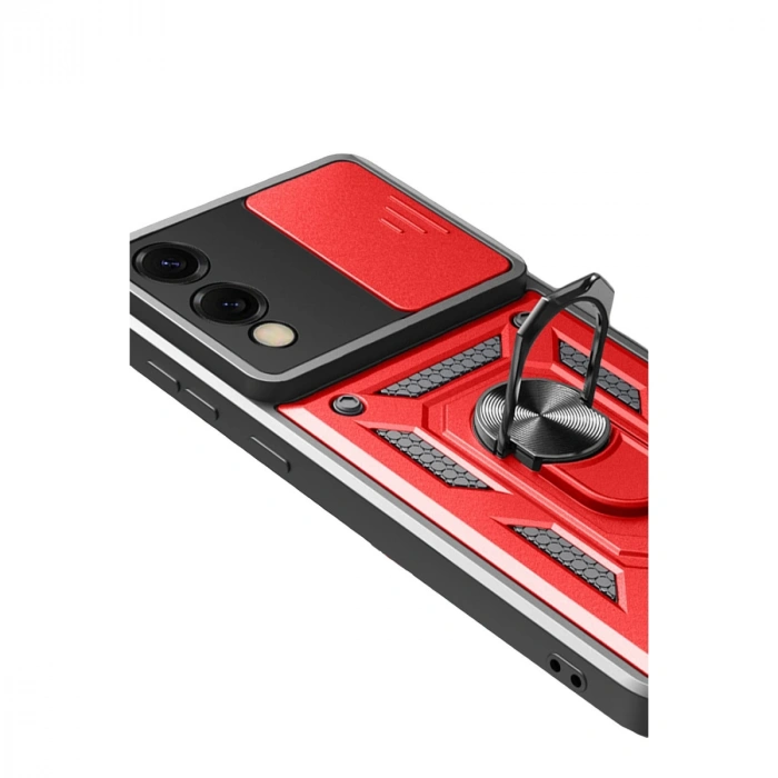 Samsung Galaxy S25 Edge Pars Lens Yüzüklü Silikon - Kırmızı